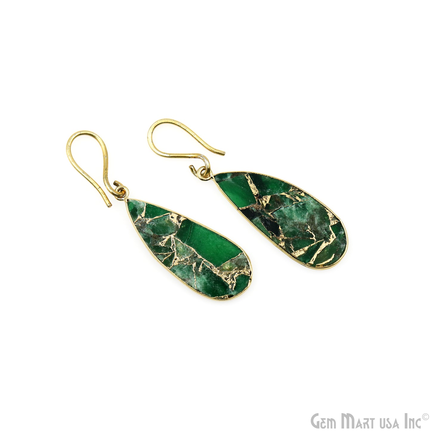 Green Mohave 34x13mm Gold Plated Single Bail Earring Connector 1 Pair