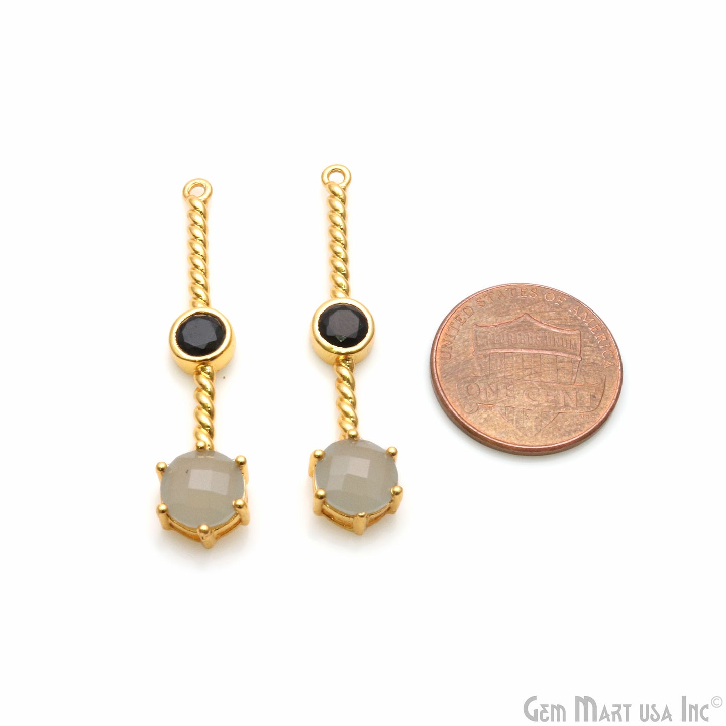 Gray Chalcedony & Black Onyx Gold Plated Earring Gemstone Connector