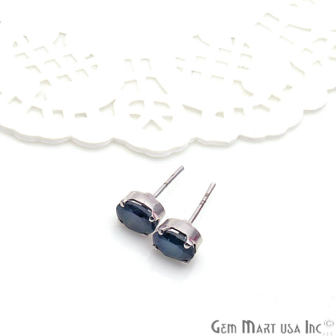 Black Sapphire 5x7mm Sterling Silver Prong Setting Oval Shape Stud Earring - GemMartUSA