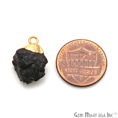 Rough Black Tourmaline Organic 17x9mm Gold Electroplated Pendant Connector - GemMartUSA