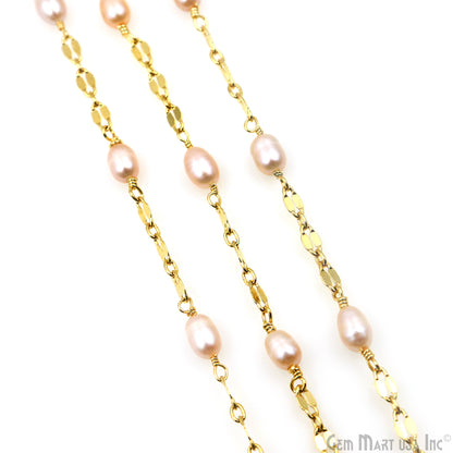 Pink Pearl Oval Beads Gold Plated Finding Rosary Chain