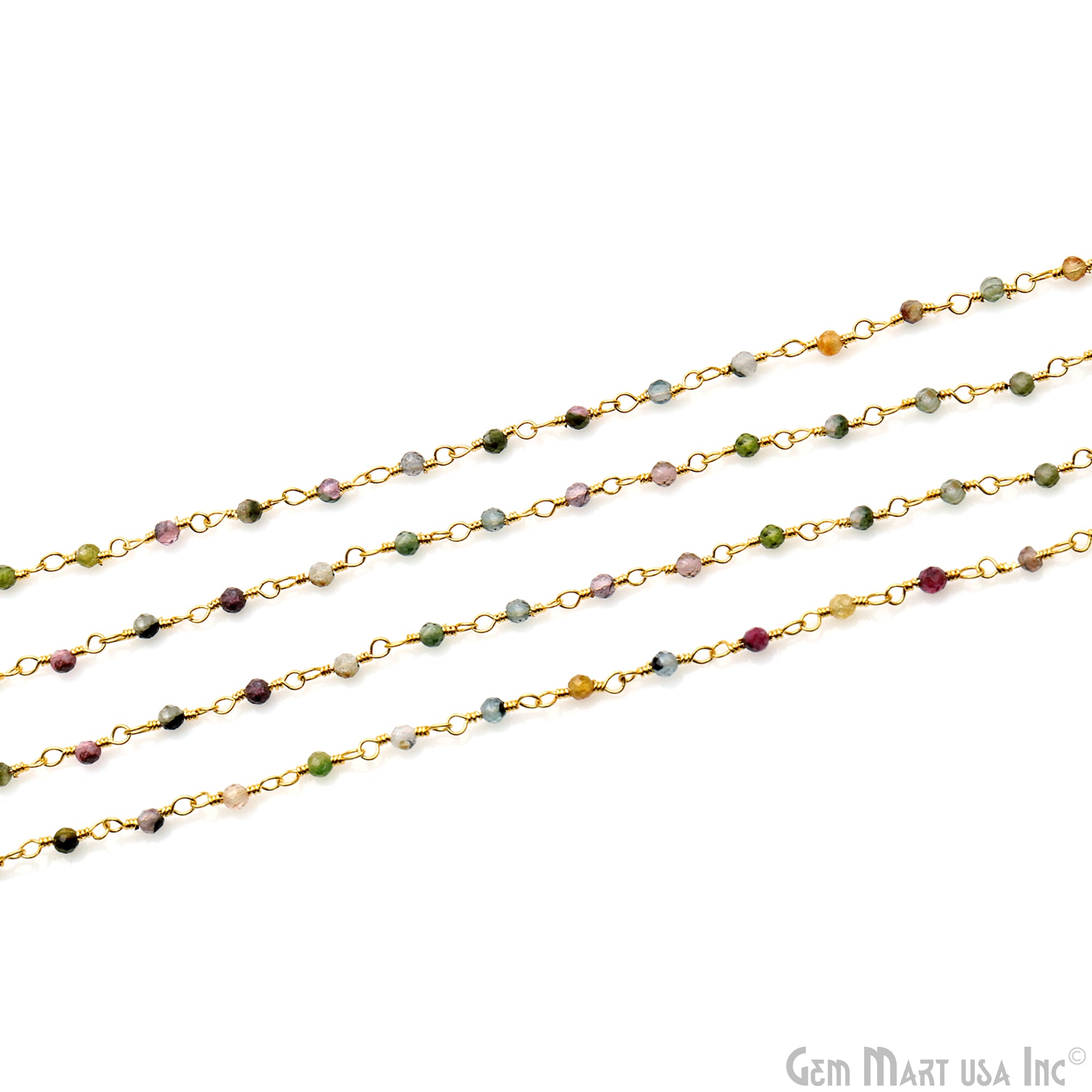 Multi Tourmaline 1-1.5mm Round Tiny Beads Gold Plated Rosary Chain