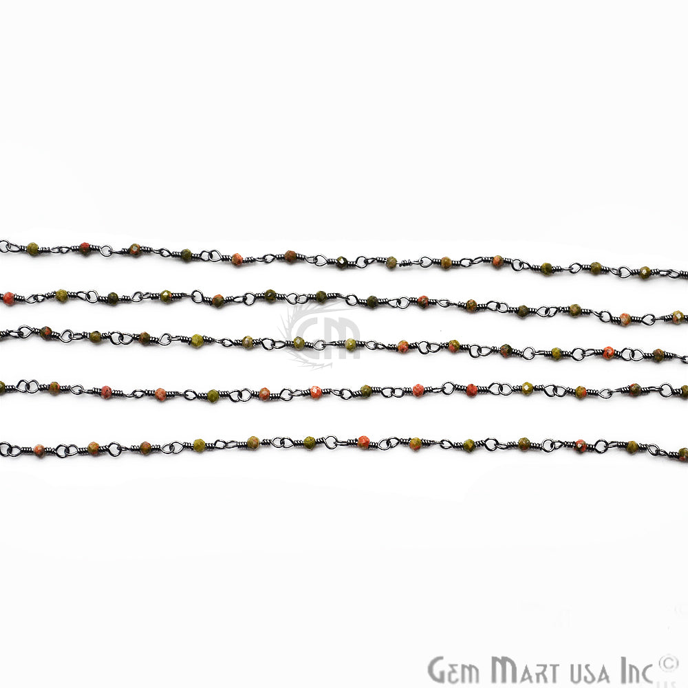 Unakite Rondelle Oxidized Wire Wrapped Gemstone Beads Rosary Chain (763887681583)