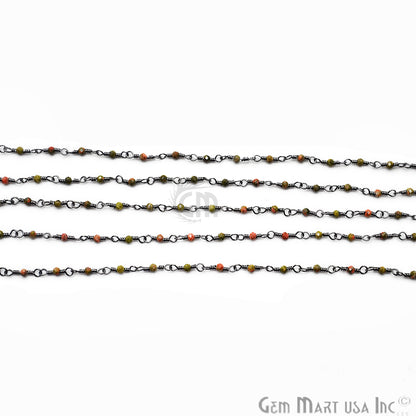 Unakite Rondelle Oxidized Wire Wrapped Gemstone Beads Rosary Chain (763887681583)