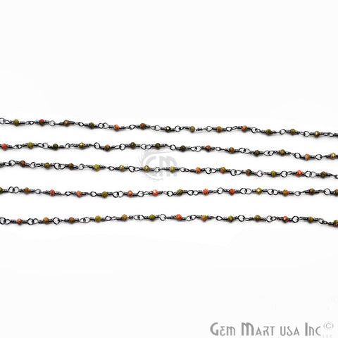 Unakite Rondelle Oxidized Wire Wrapped Gemstone Beads Rosary Chain (763887681583)