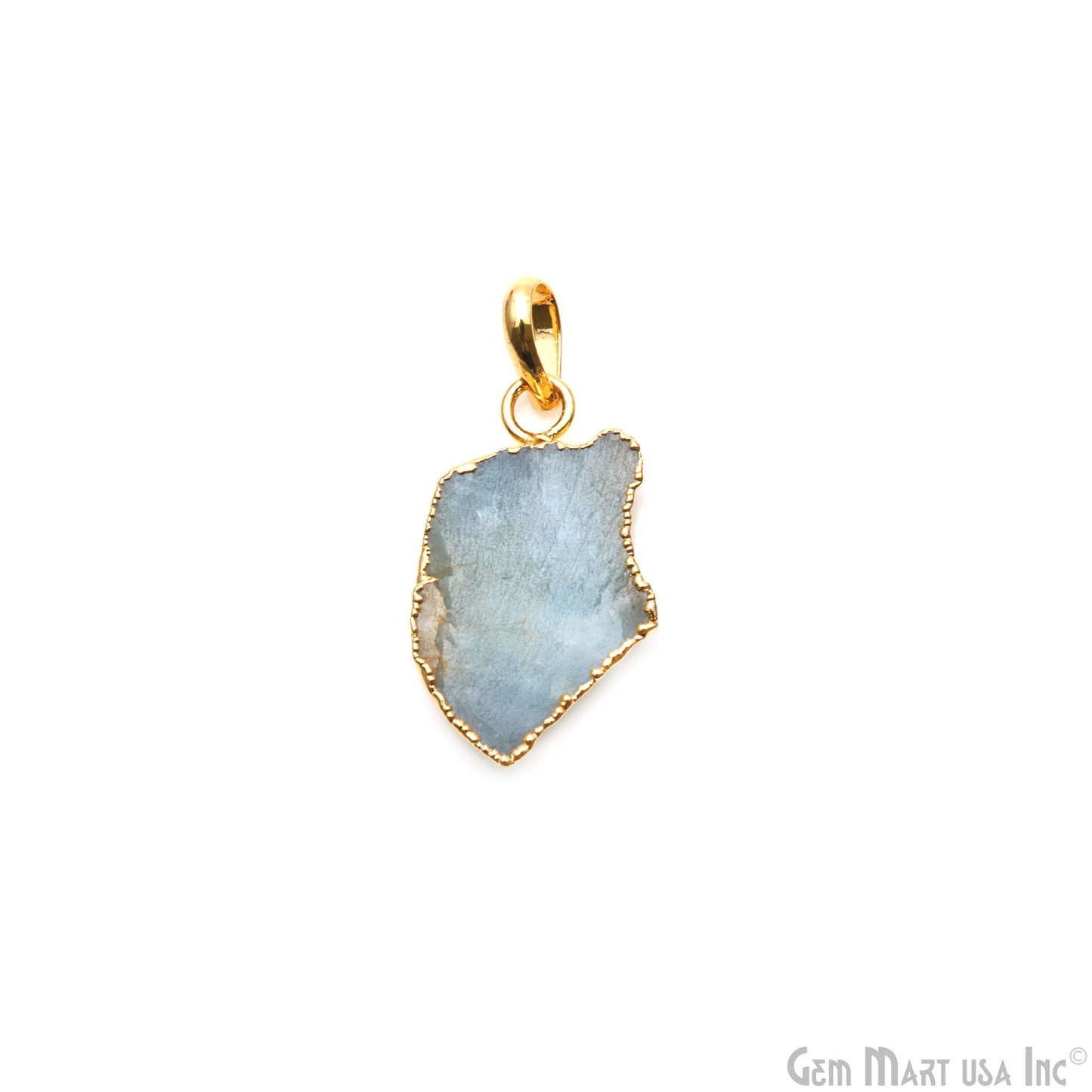 Aquamarine Free Form shape 26x15mm Gold Electroplated Gemstone Single Bail Pendant