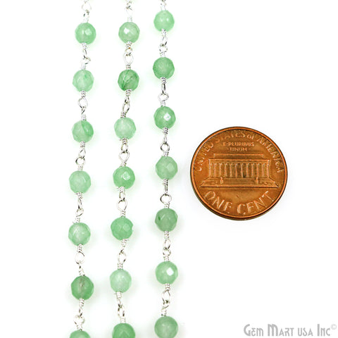 Baby Green Jade Beads Silver Plated Wire Wrapped Rosary Chain