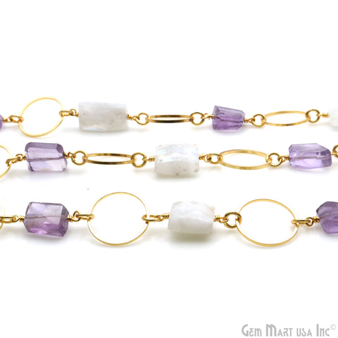 Rainbow & Amethyst With Gold Round Finding Rosary Chain