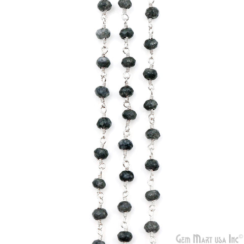 Gray Jade Faceted Beads 4mm Silver Plated Gemstone Rosary Chain