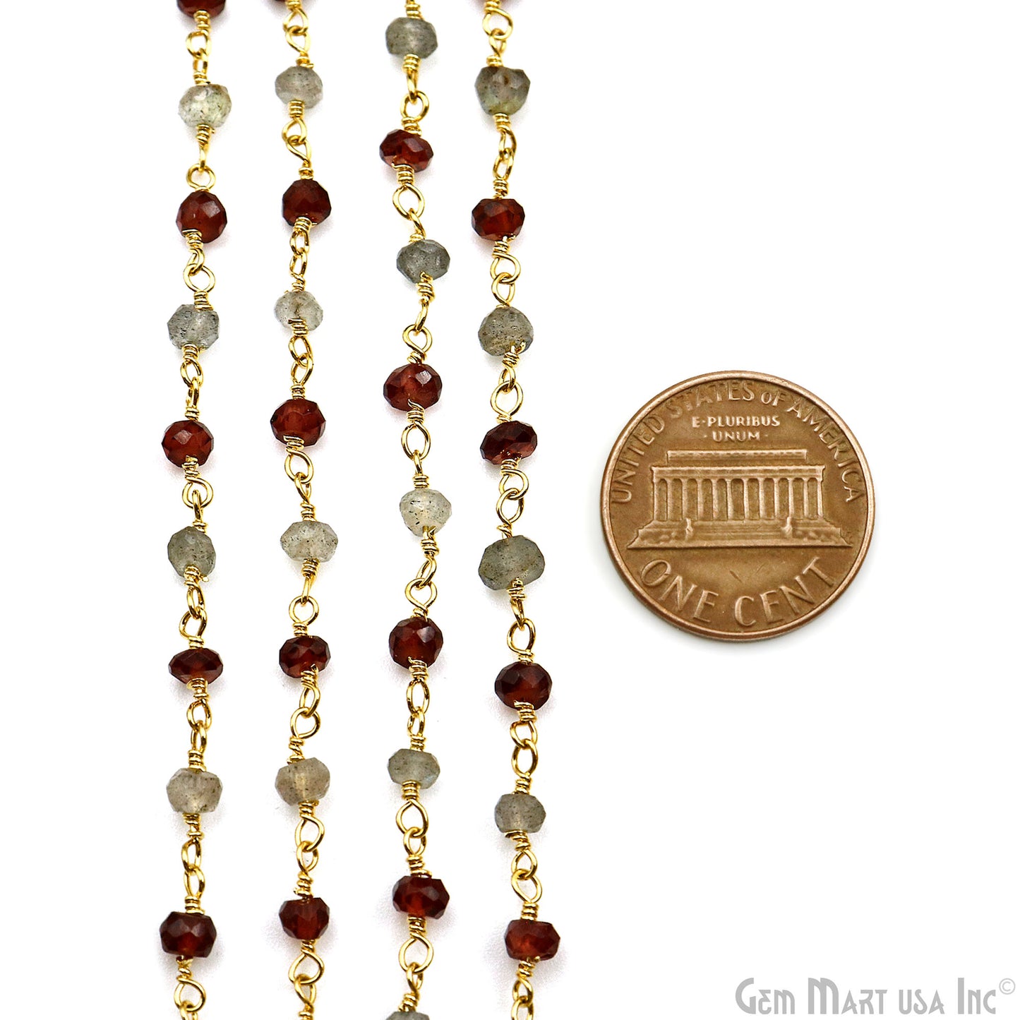 Garnet & Labradorite Faceted Beads 3-3.5mm Gold Plated Gemstone Rosary Chain