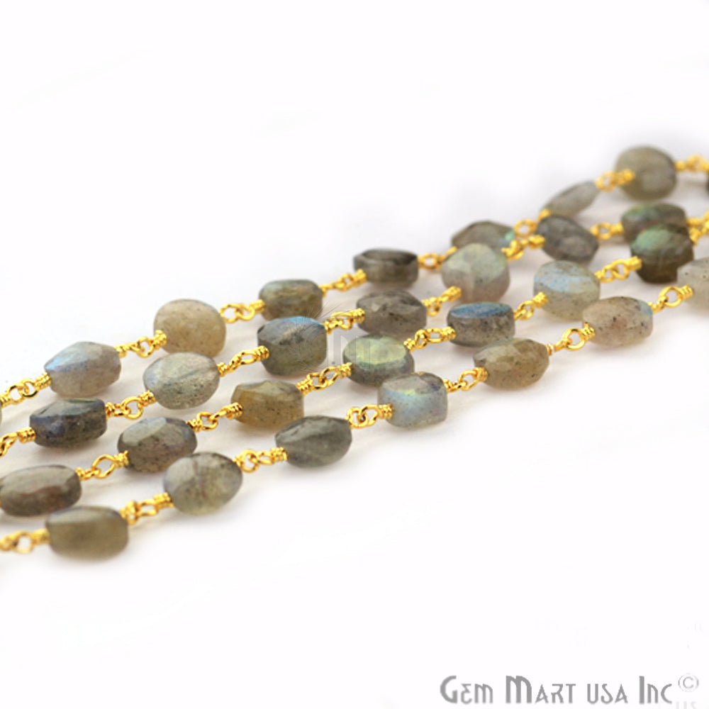 Labradorite Coin Gold Plated Wire Wrapped Beads Rosary Chain - GemMartUSA (763748057135)
