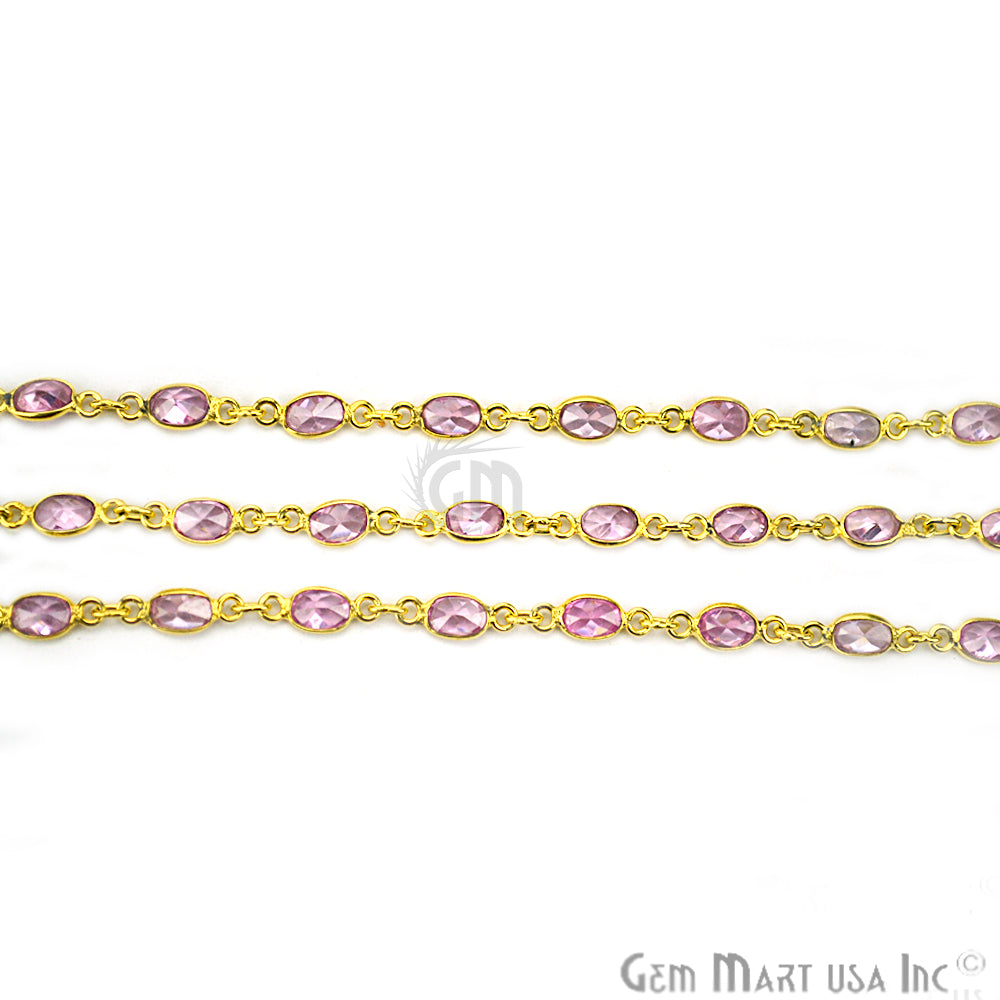 Pink Zircon 5-4mm Oval Gold Plated Bezel Continuous Connector Chain - GemMartUSA (764286042159)