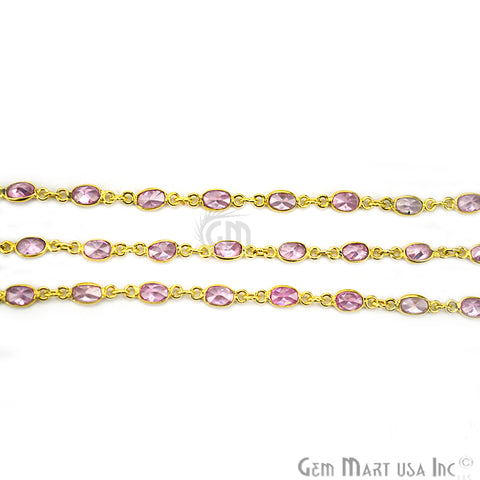 Pink Zircon 5-4mm Oval Gold Plated Bezel Continuous Connector Chain - GemMartUSA (764286042159)