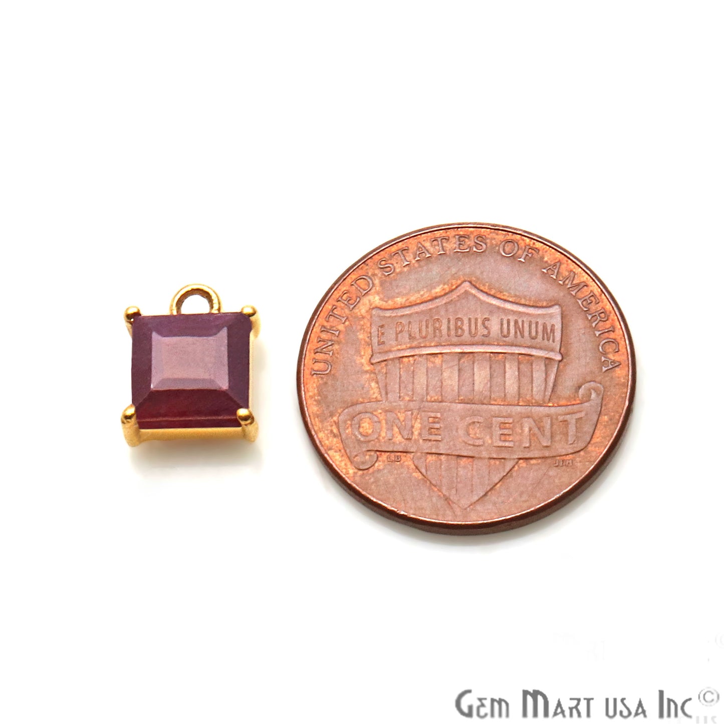 Ruby Square 5mm Prong Setting Gold Plated Gemstone Connector - GemMartUSA