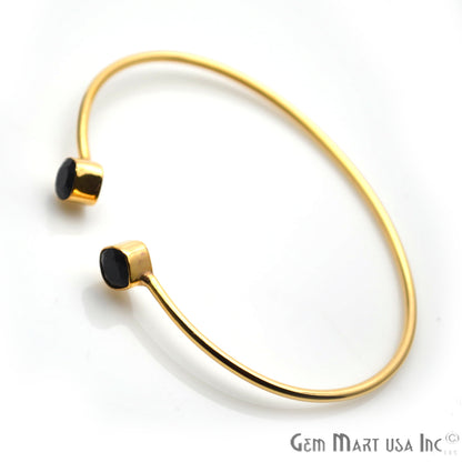 Gold Plated 8mm Cushion Double Stone Adjustable Bangle Bracelet (Choose Gemstone) - GemMartUSA