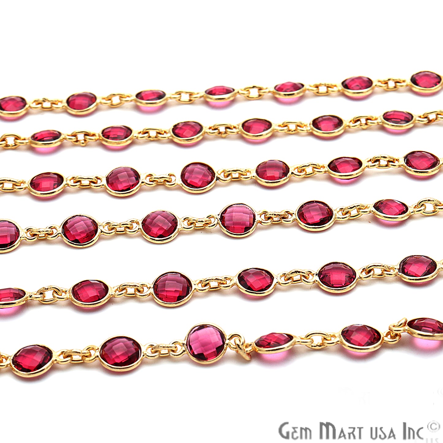 Pink Tourmaline 5mm Bezel Link Gold Plated Continuous Connector Chain - GemMartUSA