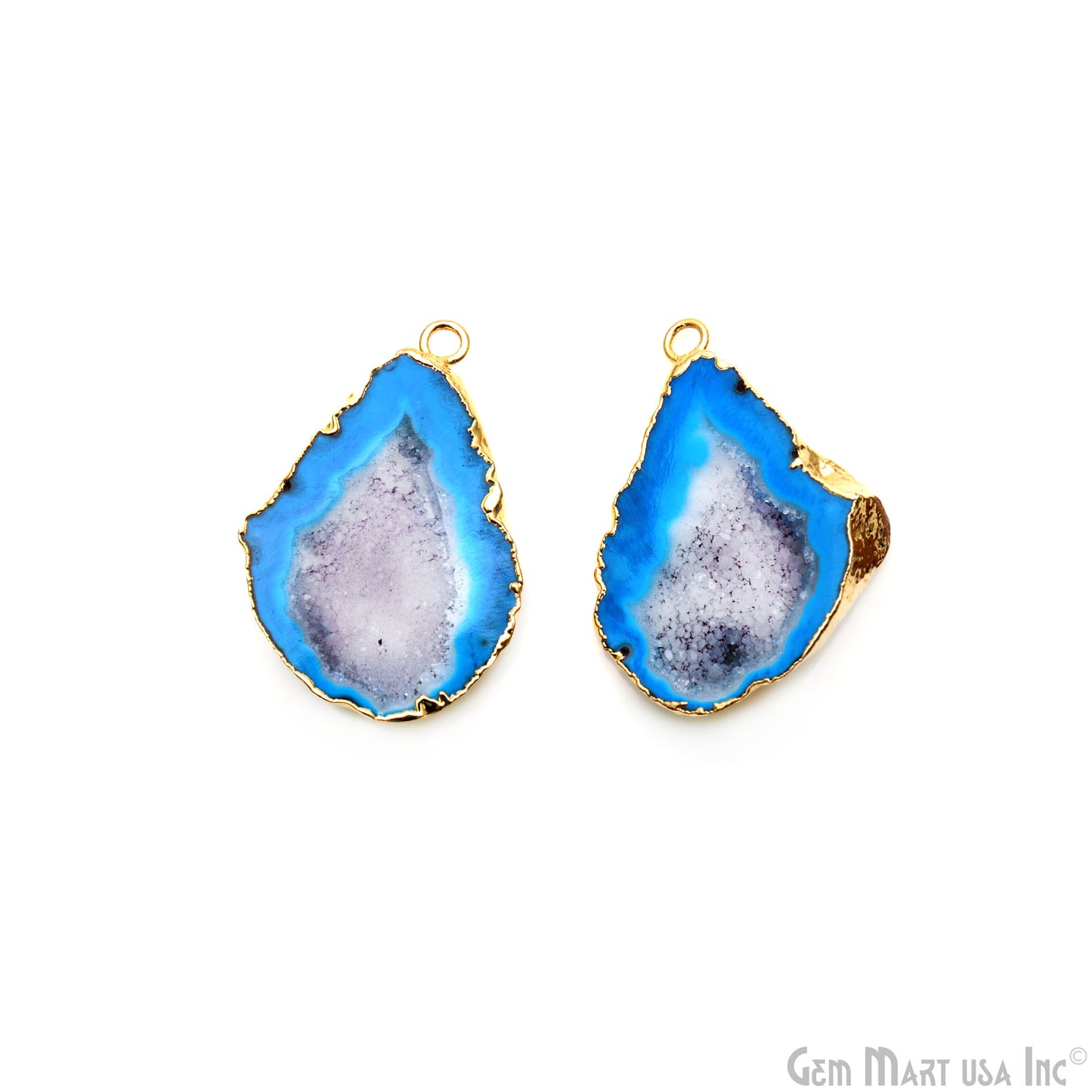 Geode Druzy 37x23mm Organic Gold Electroplated Single Bail Gemstone Earring Connector 1 Pair