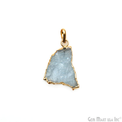 Aquamarine Free Form shape 28x21mm Gold Electroplated Gemstone Single Bail Pendant