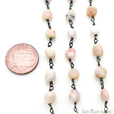 Pink Opal 8x5mm Tumble Beads Oxidized Rosary Chain