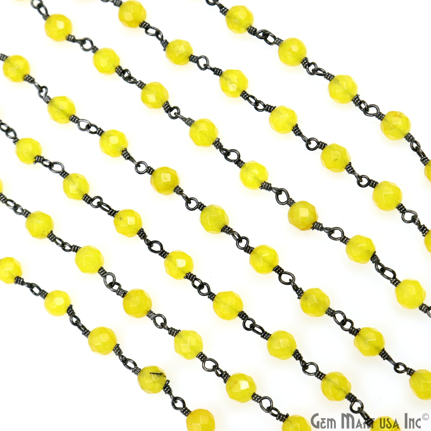 Yellow Jade Beads Oxidized Wire Wrapped Rosary Chain