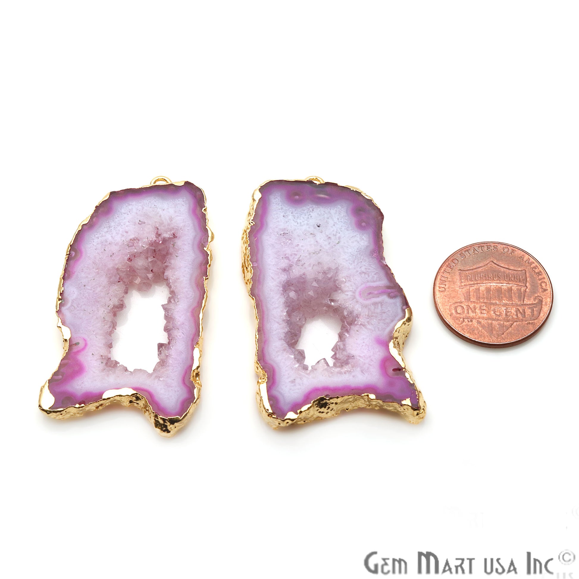 Agate Slice 47x24mm Organic Gold Electroplated Gemstone Earring Connector 1 Pair - GemMartUSA