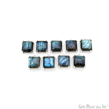 Flashy Labradorite Cabochon 16x14mm Square Prong Silver Setting Single Bail Gemstone Connector