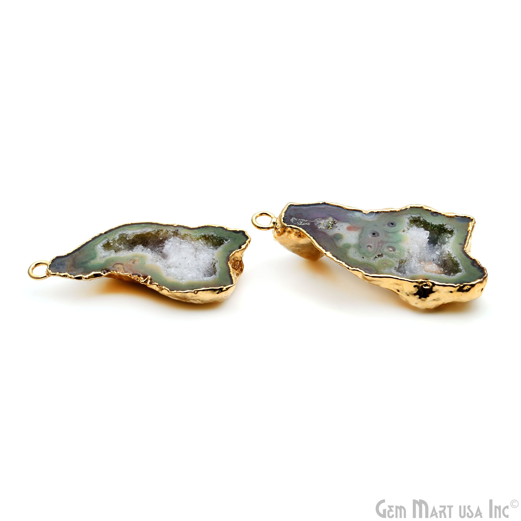 Geode Druzy 45x22mm Organic Gold Electroplated Single Bail Gemstone Earring Connector 1 Pair