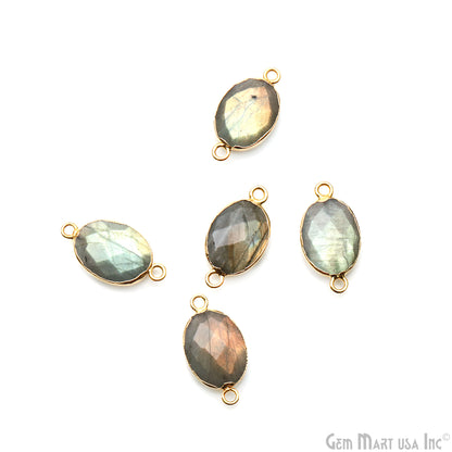 Labradorite Oval shape 12x16mm Gold Electroplated Double Bail Link Connector