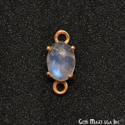 Rainbow Moonstone Cabochon 11x5mm Oval Prong Gold Plated Bail Connector - GemMartUSA