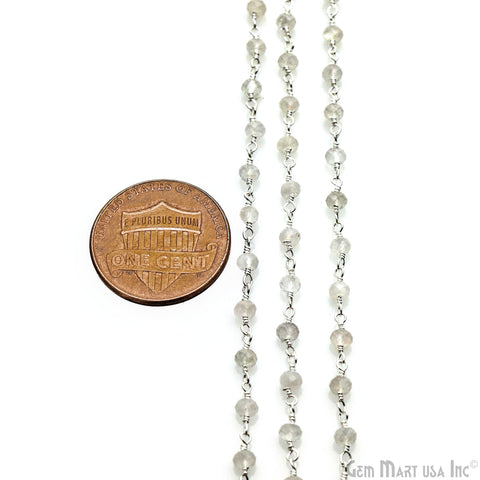 White Chalcedony 2.5-3mm Tiny Beads Silver Plated Wire Wrapped Rosary Chain