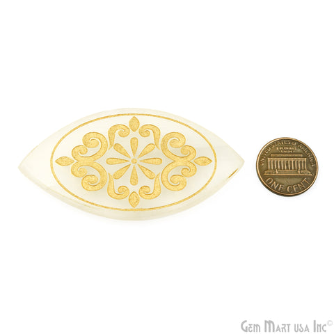 Selenite Marquise Plate Shape 71x38mm Engraved Design Reiki Healing Meditation Gemstones