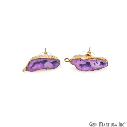 DIY Agate Slice Geode Druzy 14x33mm Gold Electroplated Loop Connector Studs Earrings - GemMartUSA