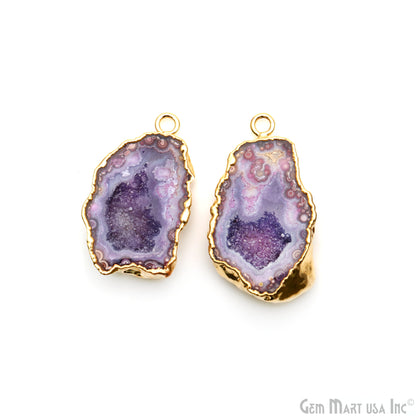 Geode Druzy 37x20mm Organic Gold Electroplated Single Bail Gemstone Earring Connector 1 Pair