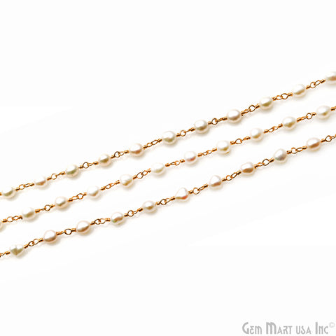 Pearl Faceted Beads 3-4mm Gold Wire Wrapped Rosary Chain