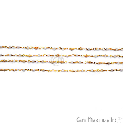 Crystal Rondelle Gold Plated Wire Wrapped Gemstone Beads Rosary Chain (762935705647)