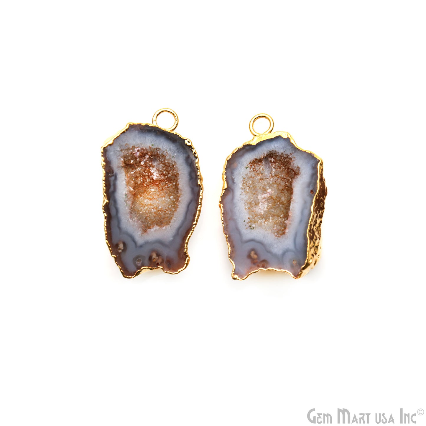 Geode Druzy 32x19mm Organic Gold Electroplated Single Bail Gemstone Earring Connector 1 Pair