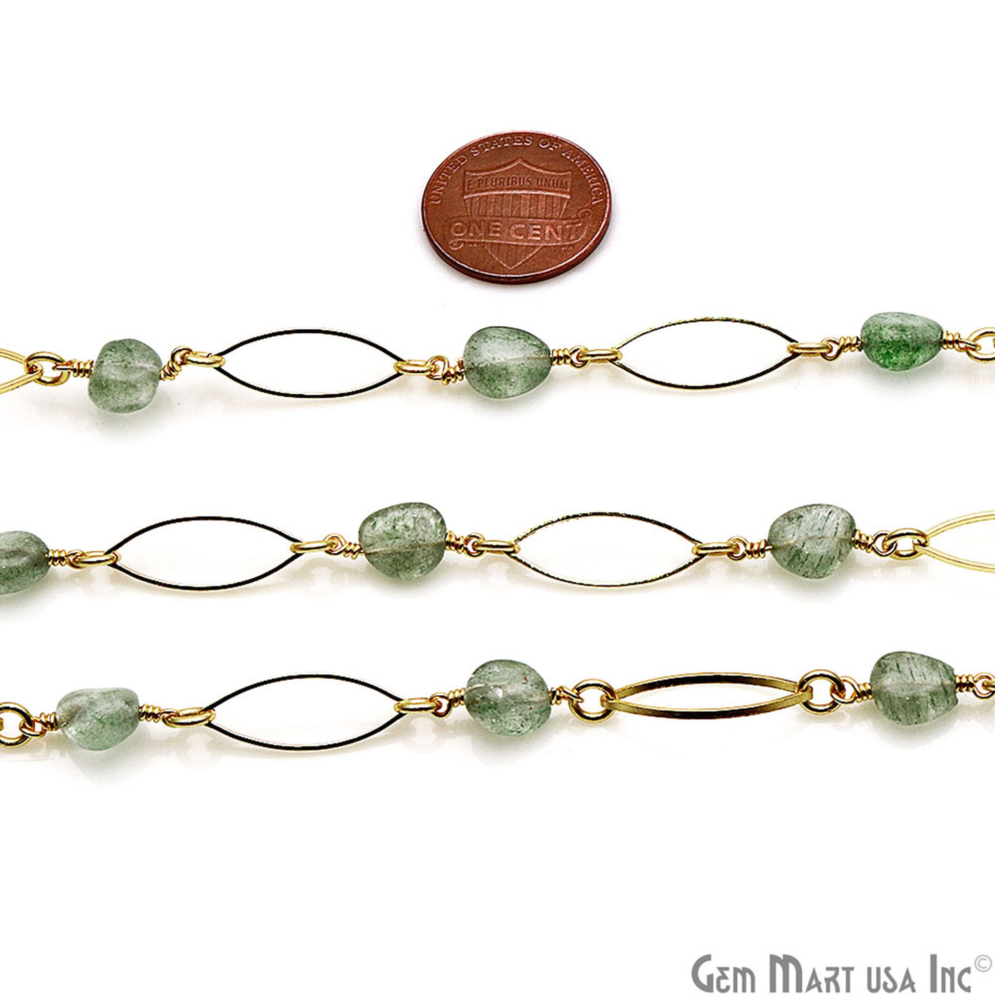 Aventurine With Gold Plated Marquise Finding Rosary Chain - GemMartUSA