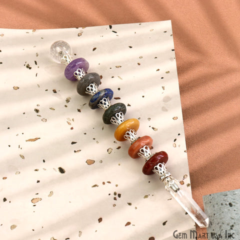 7 Chakra Round Crystal Wand 6-Inch,19mm Tumbled Stones with Crystal Ball for Spiritual Healing, Energy Balancing & Aura Cleansing