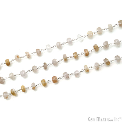 Golden Rutile Faceted Beads 6-7mm Silver Wire Wrapped Rosary Chain