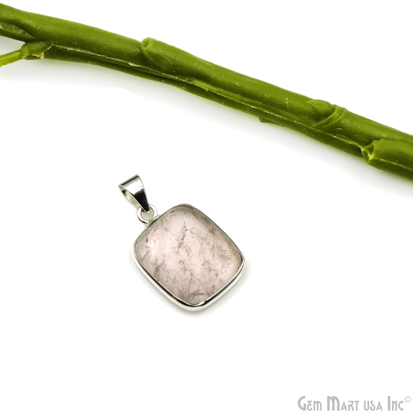 Rose Quartz Gemstone Rectangle 27x19mm Sterling Silver Necklace Pendant 1PC