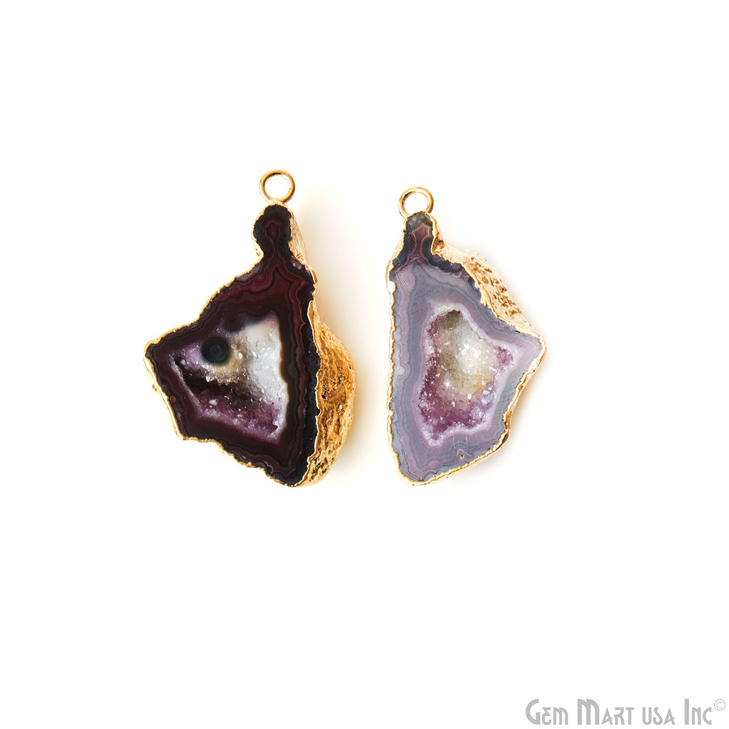 Geode Druzy 42x28mm Organic Gold Electroplated Single Bail Gemstone Earring Connector 1 Pair