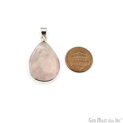 Rose Quartz Gemstone Pears 35x22mm Sterling Silver Necklace Pendant 1PC