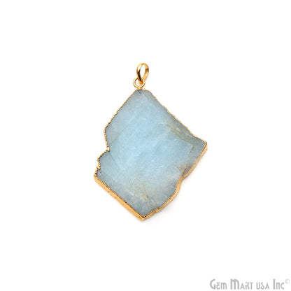 Aquamarine Free Form shape 57x45mm Gold Electroplated Gemstone Single Bail Pendant