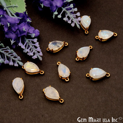 Rainbow Moonstone Prong Setting Gold Plated Flashy Gemstone Connector - GemMartUSA