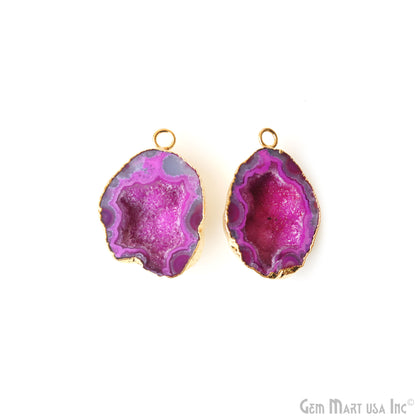 Geode Druzy 22x32mm Organic Gold Electroplated Single Bail Gemstone Earring Connector 1 Pair