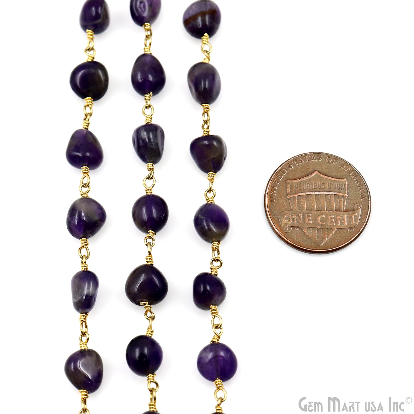 Amethyst 8x5mm Tumble Beads Gold Plated Rosary Chain