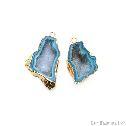 Geode Druzy 22x42mm Organic Gold Electroplated Single Bail Gemstone Earring Connector 1 Pair