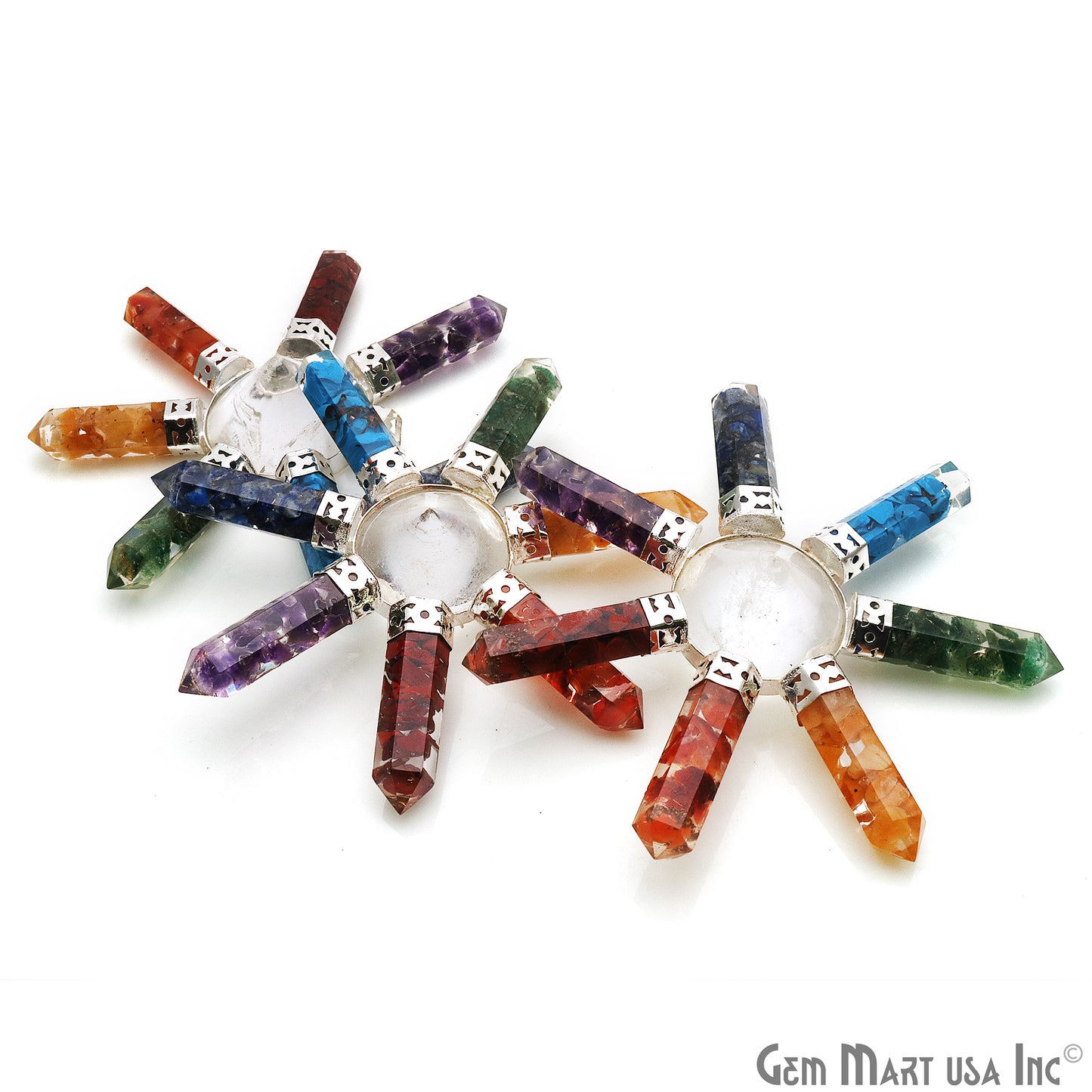 Crystal Pyramid, Seven Chakra pencil pendants, Silver Plated Filigree, Seven Chakra Stones, Home Decor, Healing Crystals 3INCH - GemMartUSA