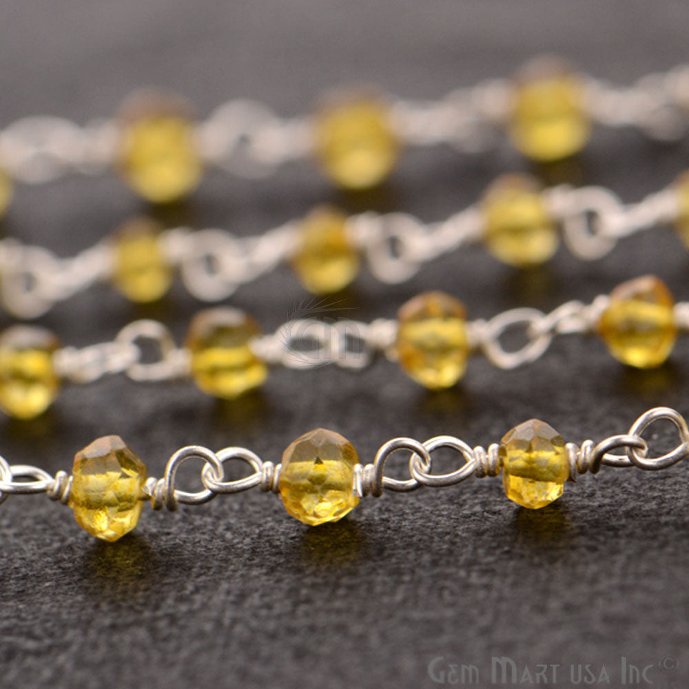 Citrine 3-3.5mm Silver Plated Wire Wrapped Beads Rosary Chain (763830861871)