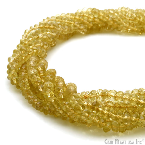 Lemon Topaz Rondelle Beads, 13 Inch Gemstone Strands, Drilled Strung Nugget Beads, Faceted Round, 5-6mm